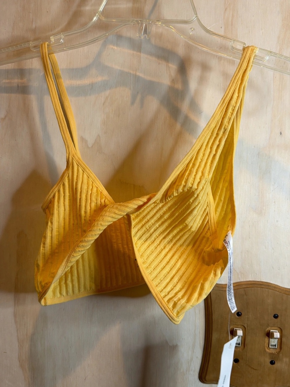 Yellow Ribbed V-Neck Crop Tank Top -